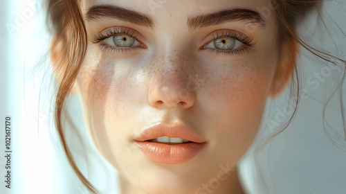 Close-Up Portrait of a Woman with Freckles and Green Eyes - Digital Illustration