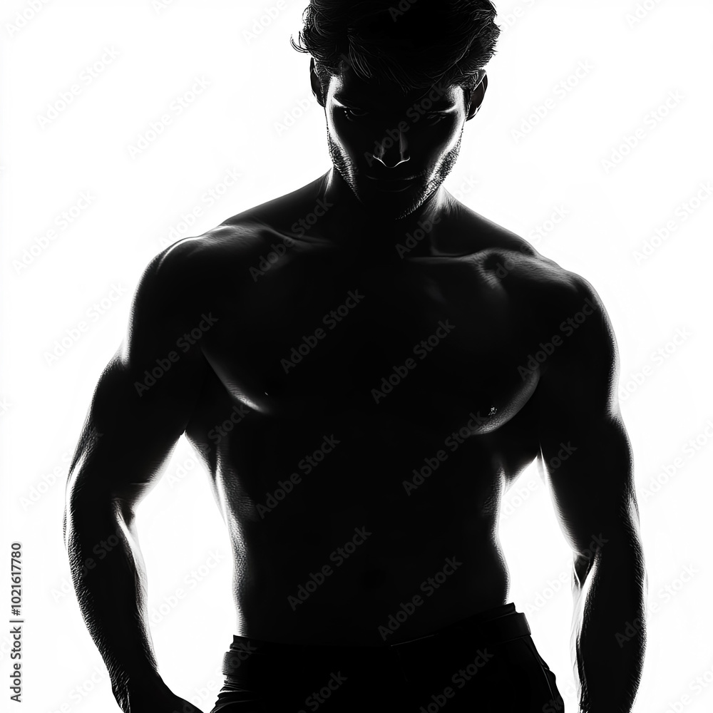 Naklejka premium Man Shirtless Silhouette, Illustration Isolated On White Background