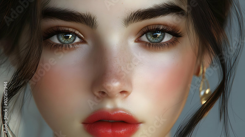 Digital Illustration of a Woman's Face with Green Eyes and Red Lips