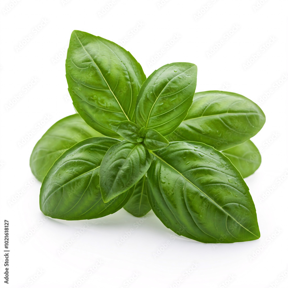 Fototapeta premium fresh green basil leaves isolated on white background