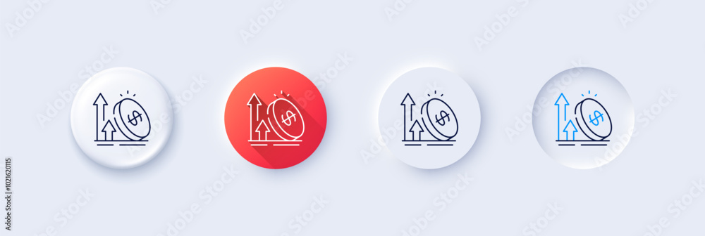 Excise duty line icon. Neumorphic, Red gradient, 3d pin buttons. Rise price sign. Inflation or Tax rate symbol. Line icons. Neumorphic buttons with outline signs. Vector Excise duty line icon. Neumorphic, Red gradient, 3d pin buttons. Rise price sign. Inflation or Tax rate symbol. Line icons. Neumorphic buttons with outline signs. Vector