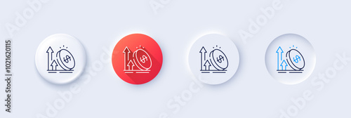 Excise duty line icon. Neumorphic, Red gradient, 3d pin buttons. Rise price sign. Inflation or Tax rate symbol. Line icons. Neumorphic buttons with outline signs. Vector