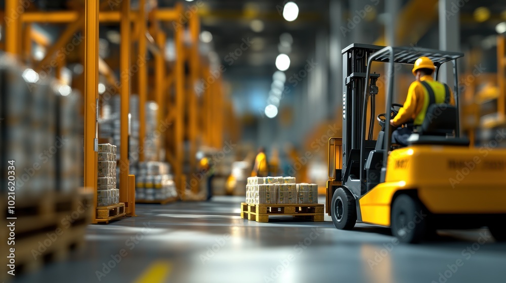Forklift operator working in a modern warehouse Forklift operator working in a modern warehouse