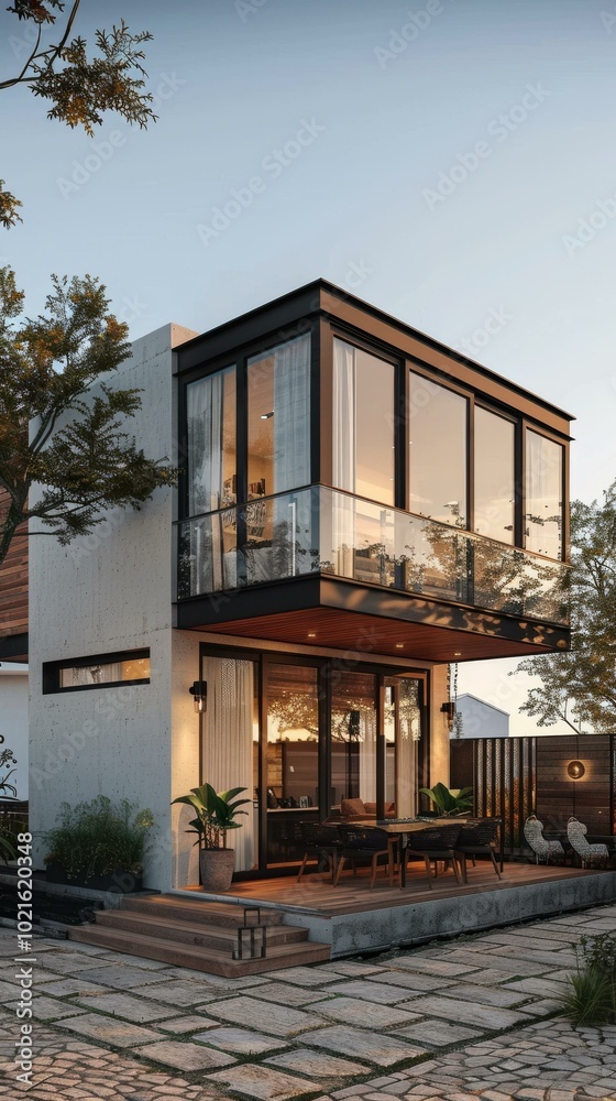 Modern House Exterior with Patio Area Modern House Exterior with Patio Area