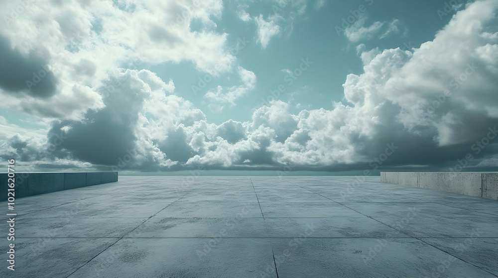 Abstract Background with a Concrete Platform and Cloudy Sky Abstract Background with a Concrete Platform and Cloudy Sky