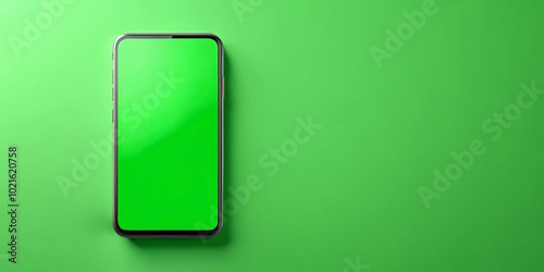 Vibrant Green Phone Screen Displaying Blank Space for App Design or Digital Content Creation