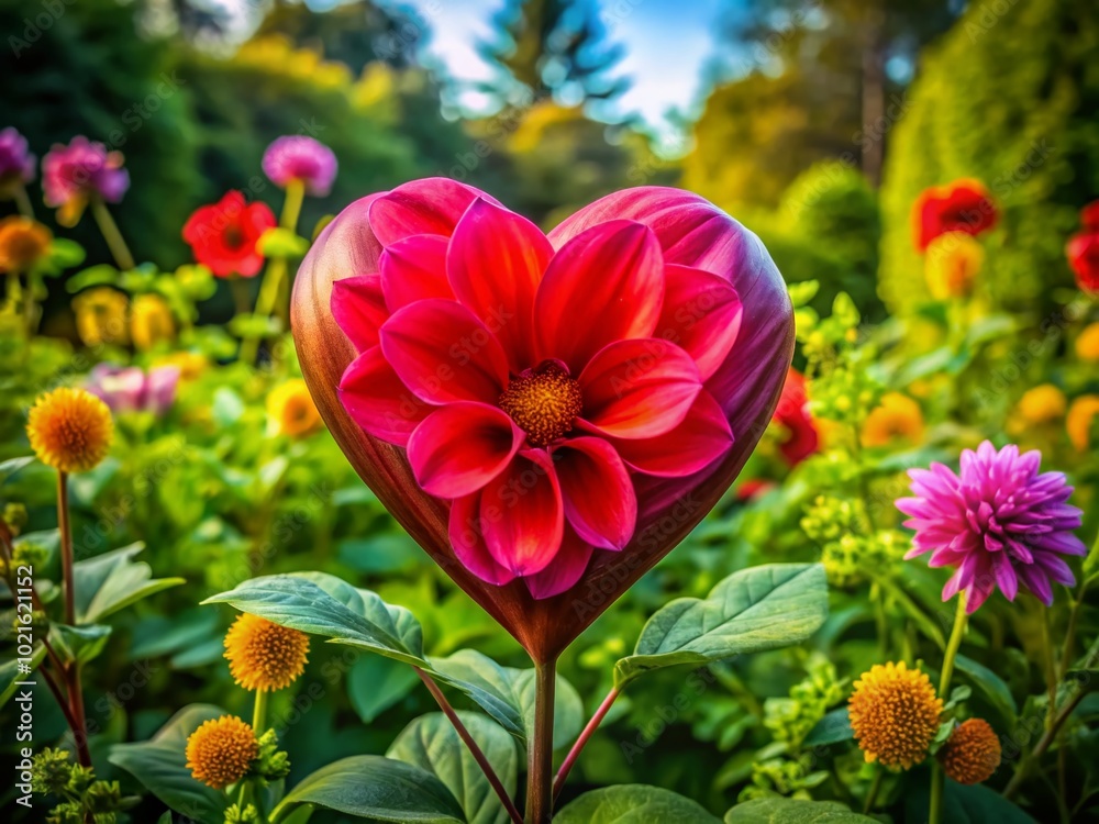 Vibrant Heart Shaped Flower Blooming in Nature's Beauty, Symbolizing Love and Affection Forever Vibrant Heart Shaped Flower Blooming in Nature's Beauty, Symbolizing Love and Affection Forever