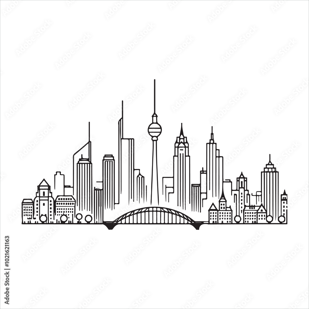 Obraz premium single one line City silhouette on white background