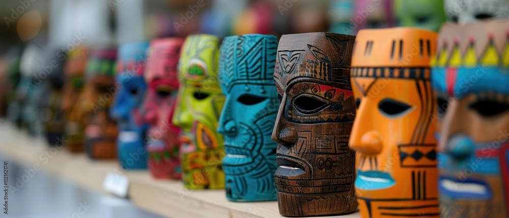 Fototapeta premium Handcrafted Masks Displayed in Art Exhibition