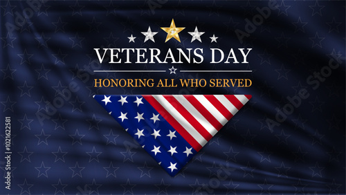 Veterans day banner background with folded flag of United States. November 11 National holiday of the USA. Vector illustration.