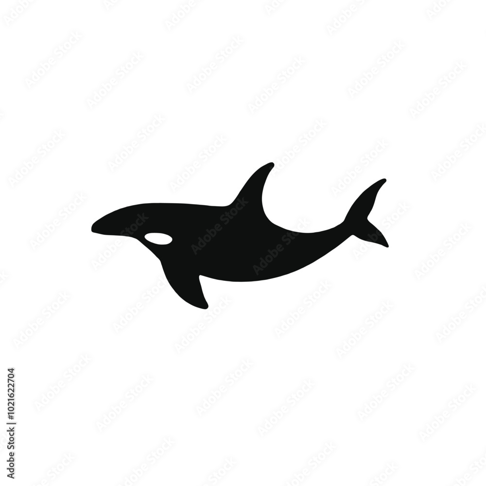Fototapeta premium A black and white silhouette of an orca or killer whale swimming 