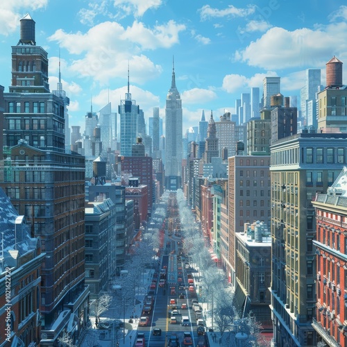 Snowy Cityscape Panorama of Winter in New York