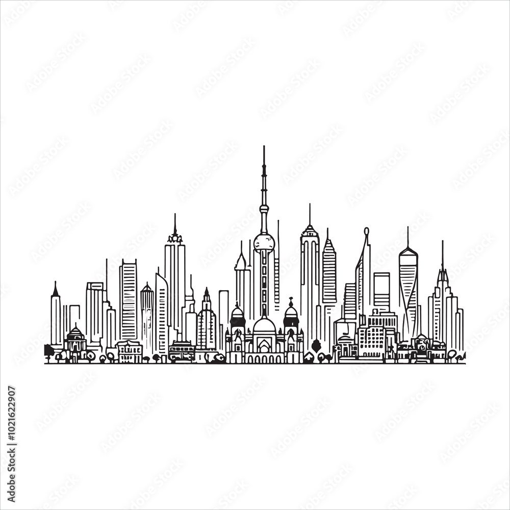 single one line City silhouette on white background
single one line City silhouette on white background