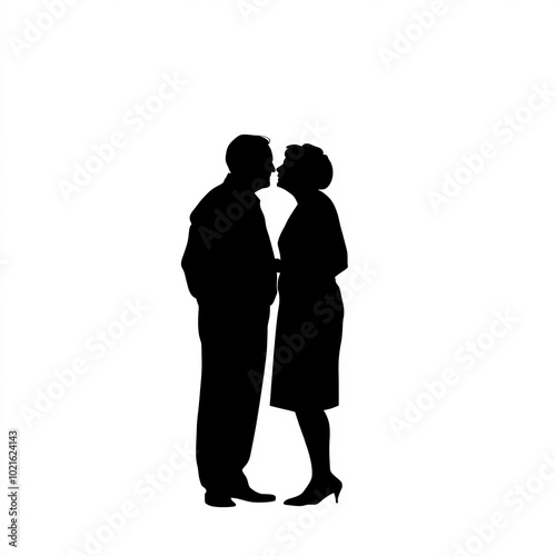 Senior Couple Silhouette, Illustration Isolated On White Background