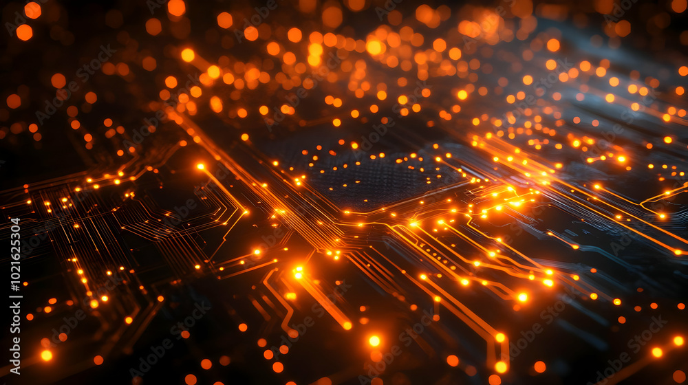 Fototapeta premium Abstract Circuit Board Background with Orange Lights
