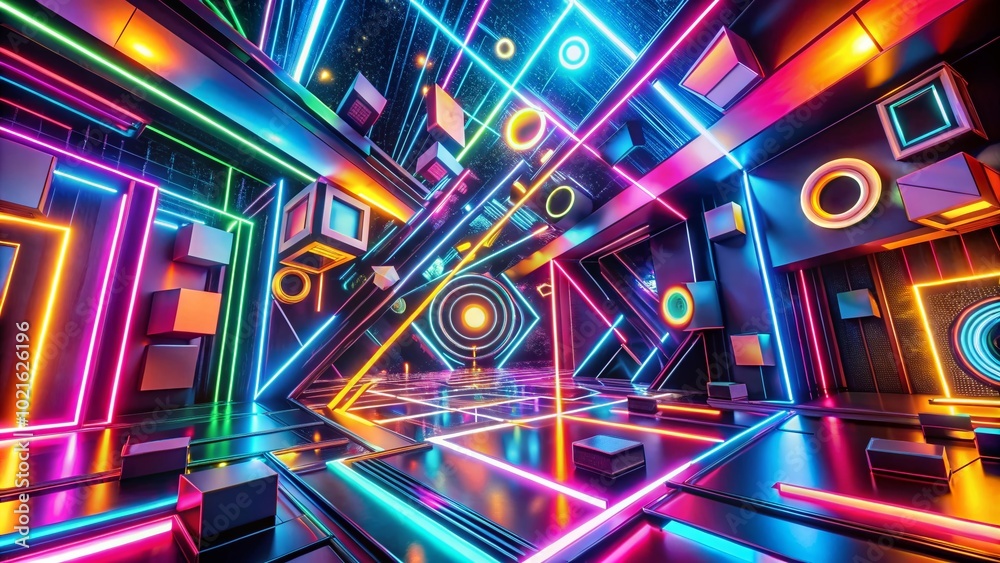 Fototapeta premium Vibrant Neon Shapes in Abstract Design Creating a Dynamic and Eye-Catching Visual Experience
