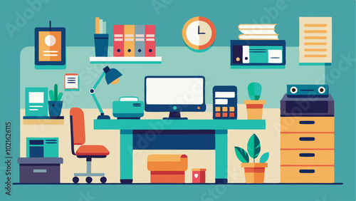 The room is equipped with a printer scanner and other necessary office supplies.