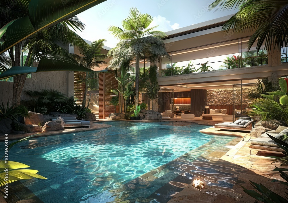 Fototapeta premium Tropical Paradise Poolside Luxury Home Design