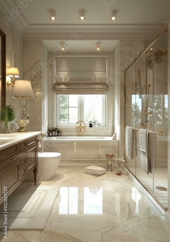 Luxury Beige Marble Bathroom Design