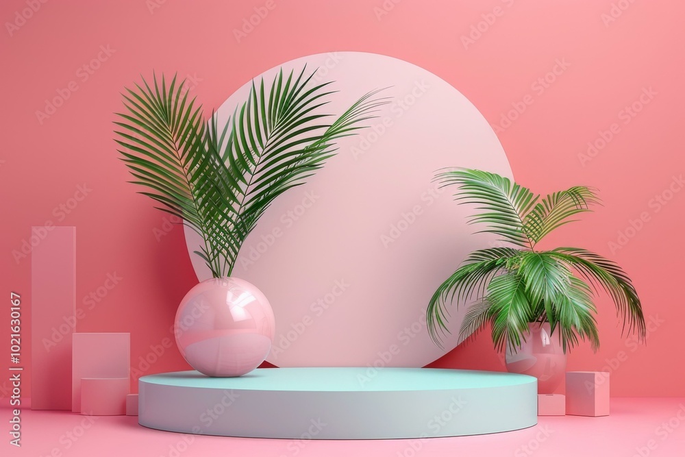 Modern Minimalist Pink and Teal Plant Display Modern Minimalist Pink and Teal Plant Display