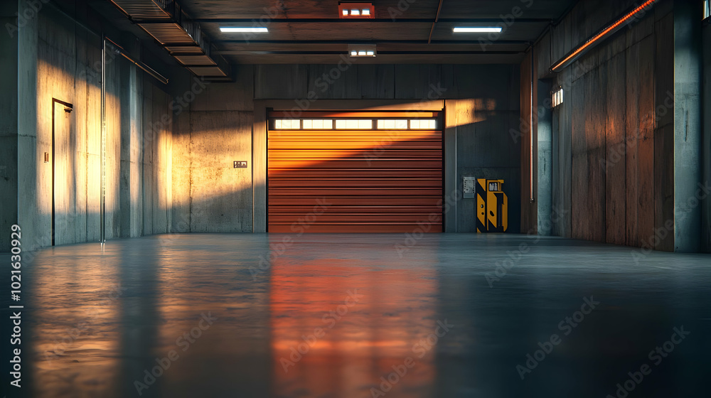 Empty Garage with Roll Up Door 3D Illustration Empty Garage with Roll Up Door 3D Illustration