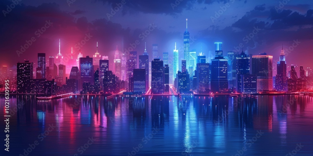 Obraz premium Neon Cityscape at Night