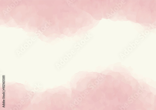 Pastel pink watercolor background. Soft puffy ink strokes. Aquarelle water pink watercolour smudge center white background, aqua blooming image. Pink wash faded digital paper texture 