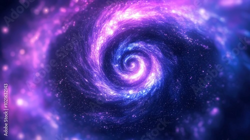 Abstract cosmic swirl with vibrant colors and glowing stars in deep space.