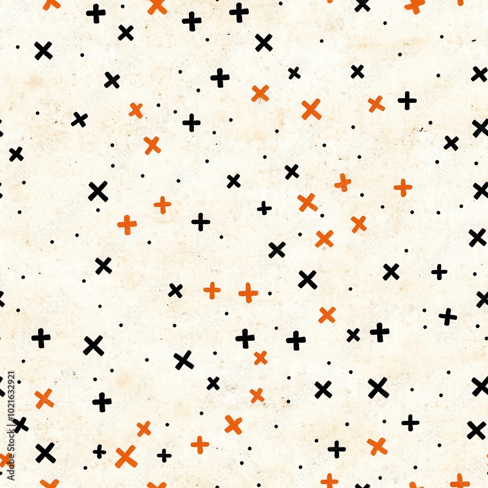 Abstract pattern with orange, black crosses on a light background. Abstract pattern with orange, black crosses on a light background.