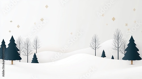 This delightful banner showcases a minimalist Christmas tree forest design filled with cute, hand-drawn trees and snowflakes, perfect for holiday-themed decor