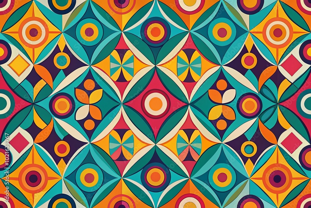 Vibrant Retro 60s Pattern with Geometric Shapes and Bold Colors for Stylish Background Design Vibrant Retro 60s Pattern with Geometric Shapes and Bold Colors for Stylish Background Design