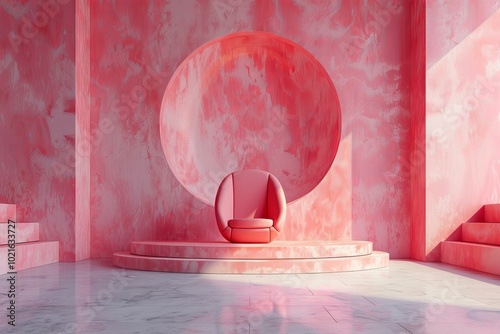 Pink Abstract Interior Design Scene with Chair photo