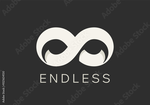 Abstract Vector Limitless Infinite Symbol Logo Template. Infinity Loop Minimalist Sign on a Dark Background. Endless Eight Shape Mobius Ribbon Emblem Concept Negative Space Illustration. Isolated