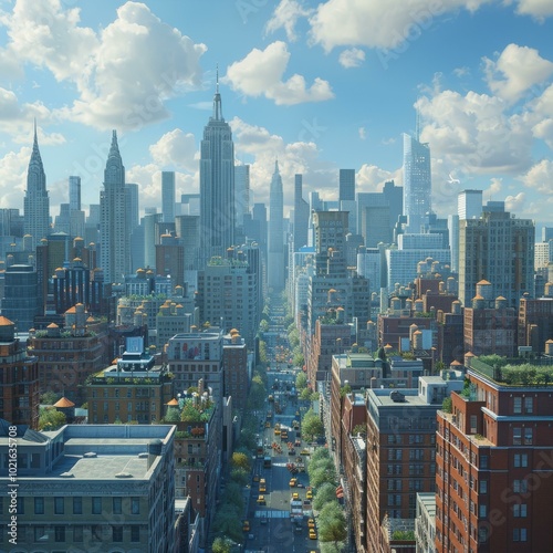 Aerial View of a Cityscape in Sunny Day