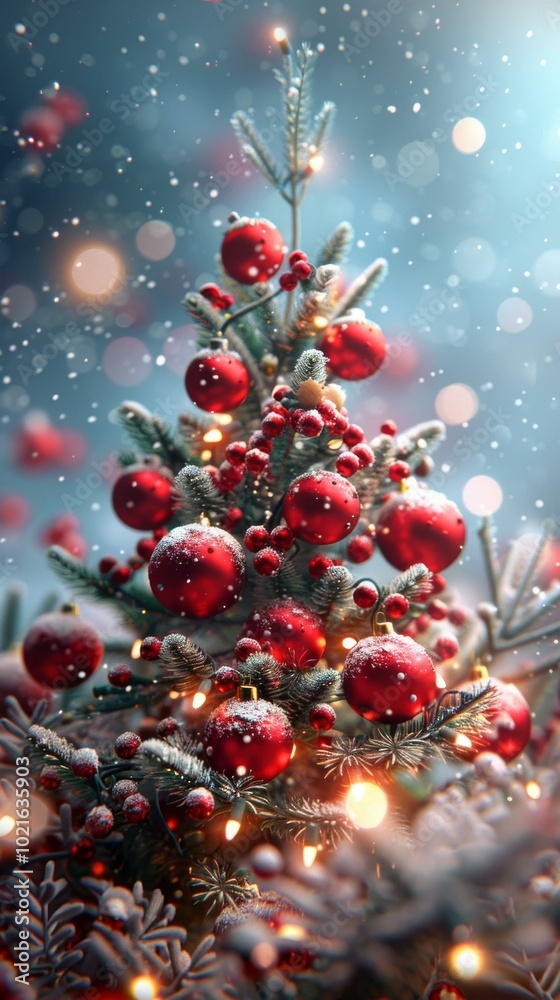 Christmas Tree Decorated with Red Ornaments Christmas Tree Decorated with Red Ornaments