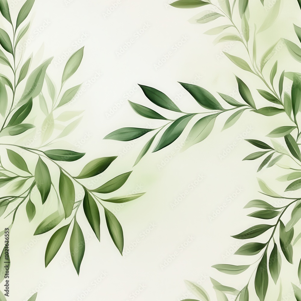 Elegant green leaves design on a subtle background. Elegant green leaves design on a subtle background.