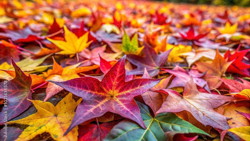 Vibrant Sweetgum Leaves in Autumn Create a Colorful Carpet on the Ground During Leaf Fall Season