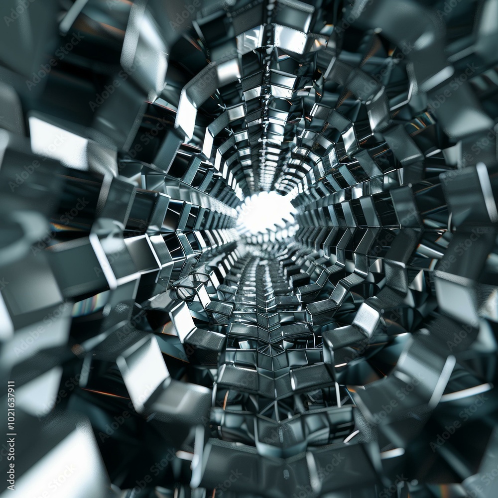 Fototapeta premium 3D rendering of a futuristic hexagonal tunnel