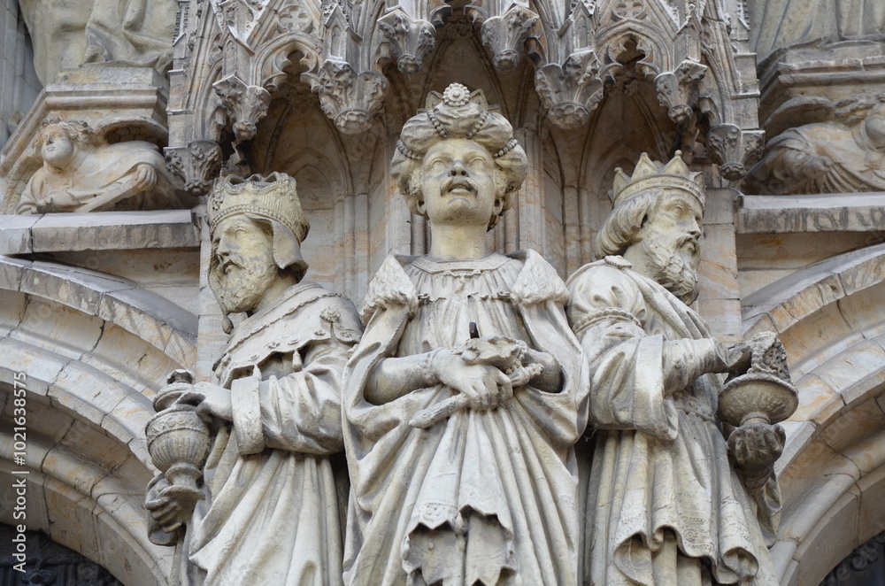 Close-up of Stone Sculptures of Three Kings on a Gothic Cathedral in Brussels
Close-up of Stone Sculptures of Three Kings on a Gothic Cathedral in Brussels