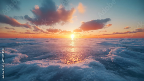 Seascape Sunset with Pink Clouds Illustration