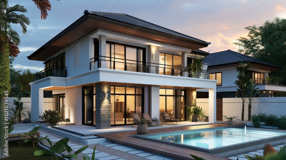 Fototapeta premium Modern Luxury Villa Exterior Design with Pool