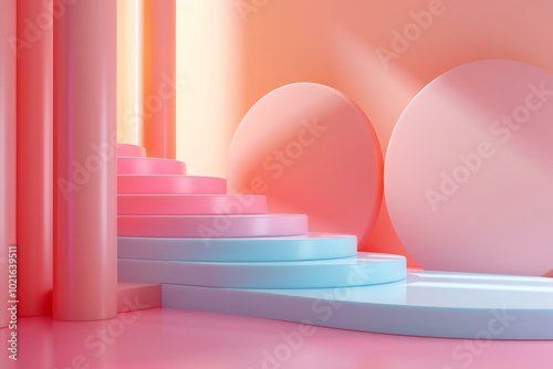 Abstract Pastel Geometric Staircase Display Background