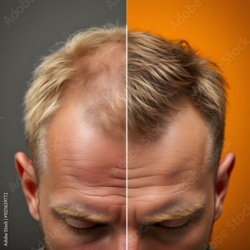 Before and After Hair Restoration Close-Up: Thinning vs. Full Blonde Hair on Male Scalp - High-Resolution Transformation Concept