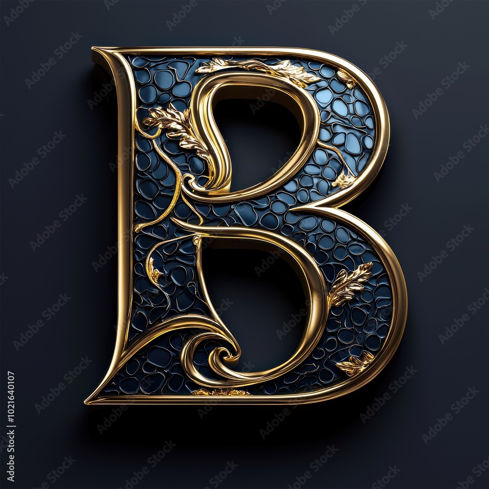 Elegant B Letter Design in Deep Indigo and Gold Elegant B Letter Design in Deep Indigo and Gold