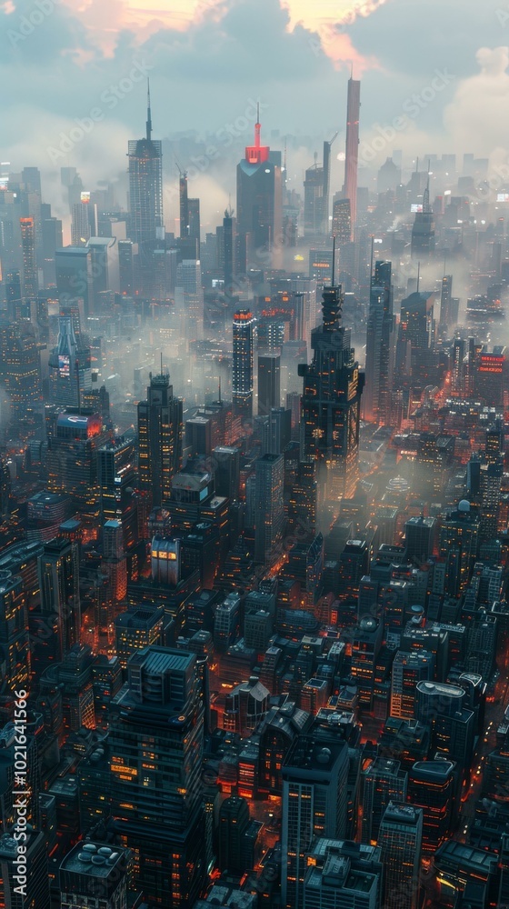 Naklejka premium Futuristic Cityscape Aerial View