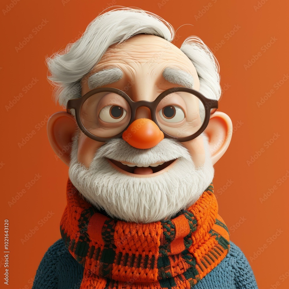 Fototapeta premium 3D rendering of a grandpa with white hair and beard