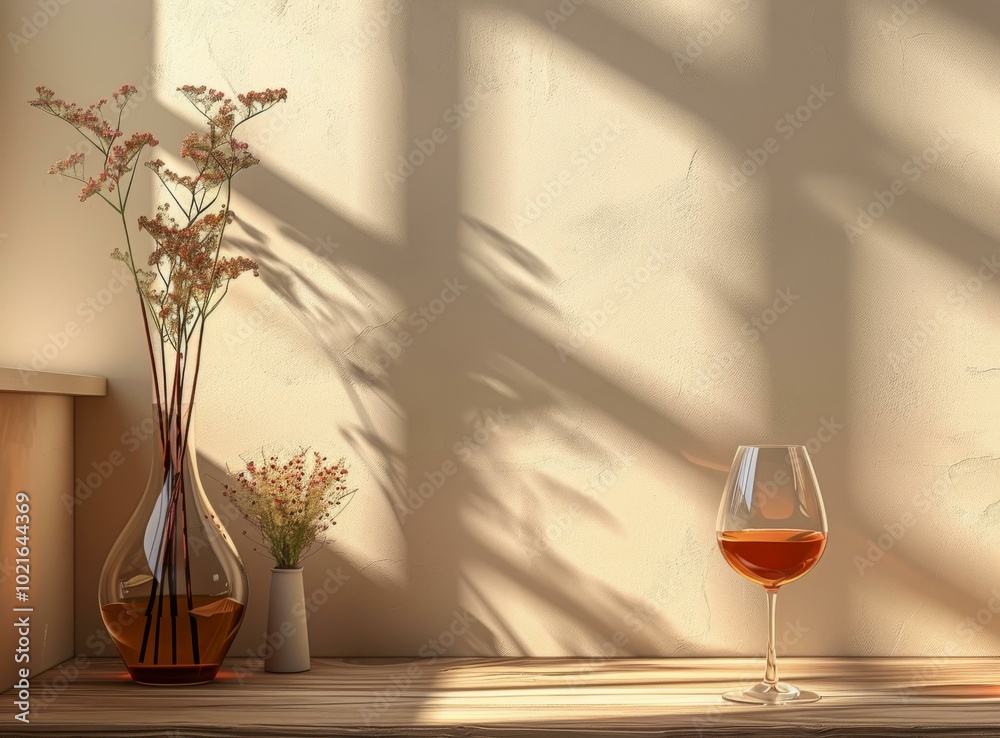 Fototapeta premium Elegant Still Life with Flowers and Wine Glass