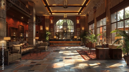 Luxury Hotel Lobby Interior Design Illustration