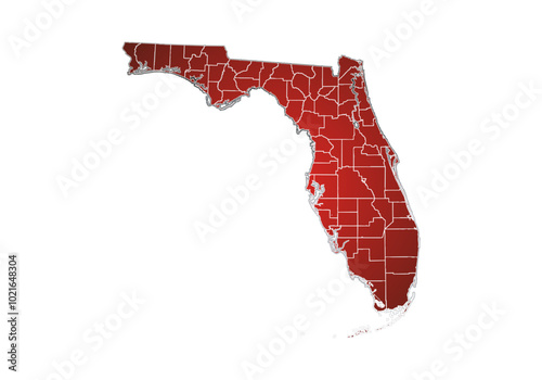 Mapa rojo y político de Florida.