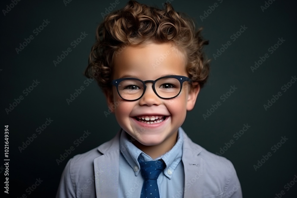 Portrait of a smiling little boy in eyeglasses over dark background Portrait of a smiling little boy in eyeglasses over dark background